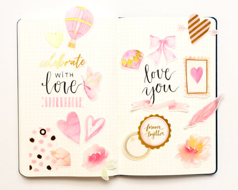 Gold Foil Pink Romance Paper Stickers